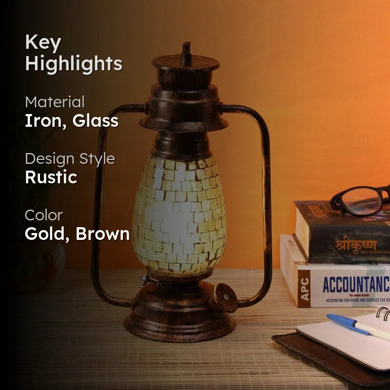 Avina Mosaic Lantern Iron Table Lamp - Gold,Brown media 2