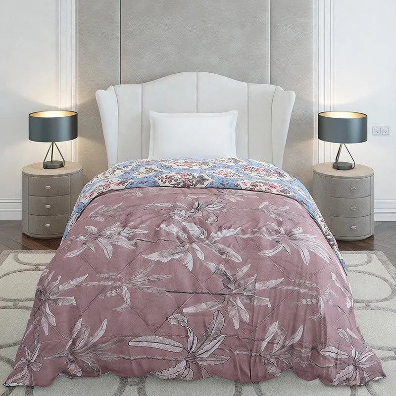 Monte Carlo Bloomira Floral Brown & Polyester Reversible Comforter (Blue) - 120 GSM media 4