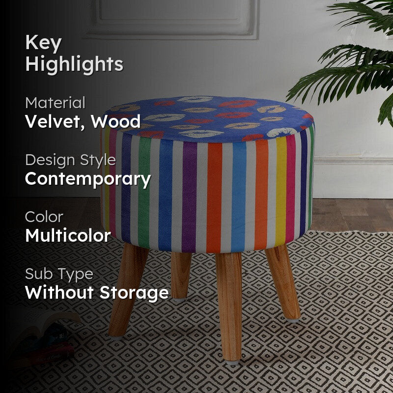 Viva Striped Velvet Ottoman - Multicolor media 2