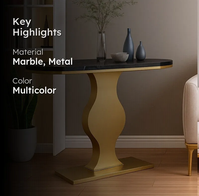 Curvy Metal Console Table with Marble Top (Gold) - Medium media 2