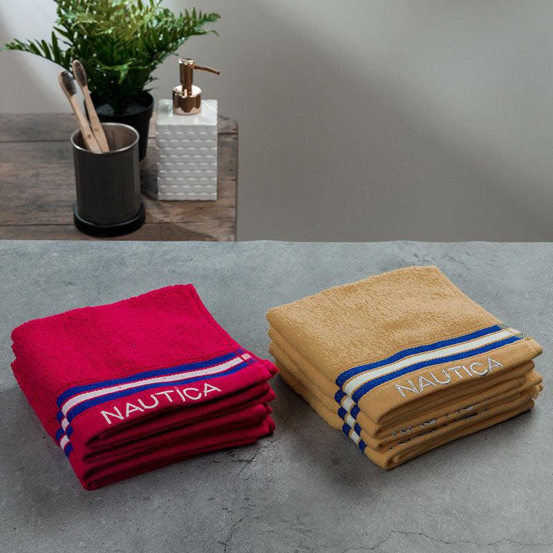 Nautica Dove Down Cotton Face Towel (Burgundy & Beige) - Set Of Eight media 4