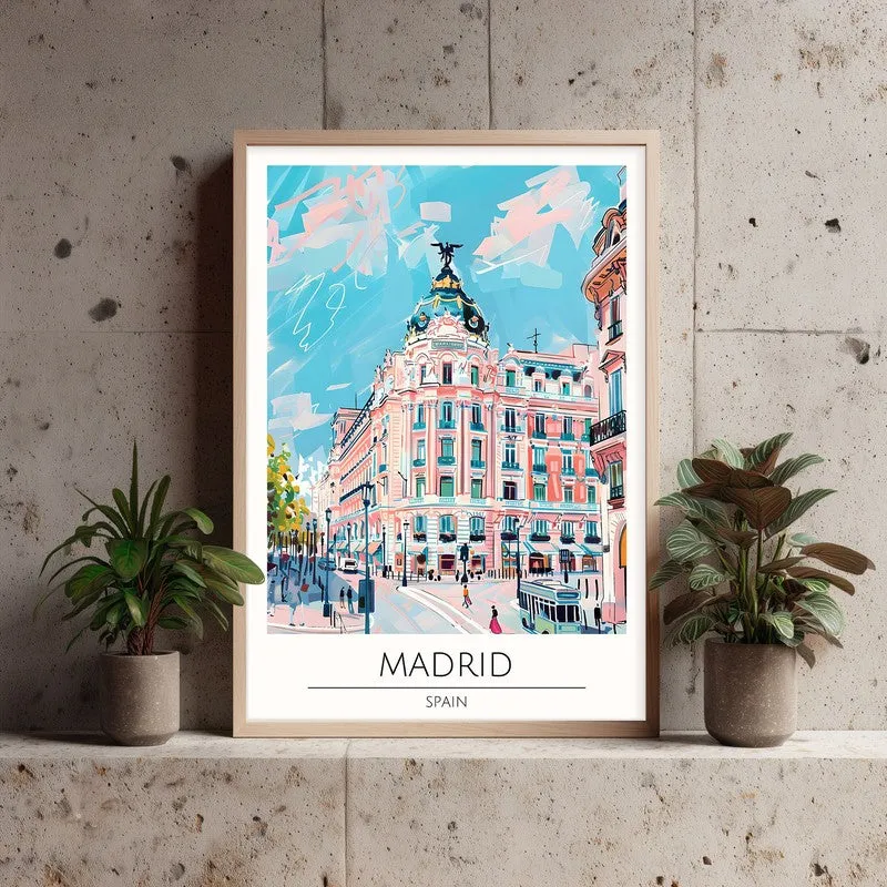 Vintage Madrid Framed Canvas Archival Canvas Wall Painting - Natural Brown Frame media 3