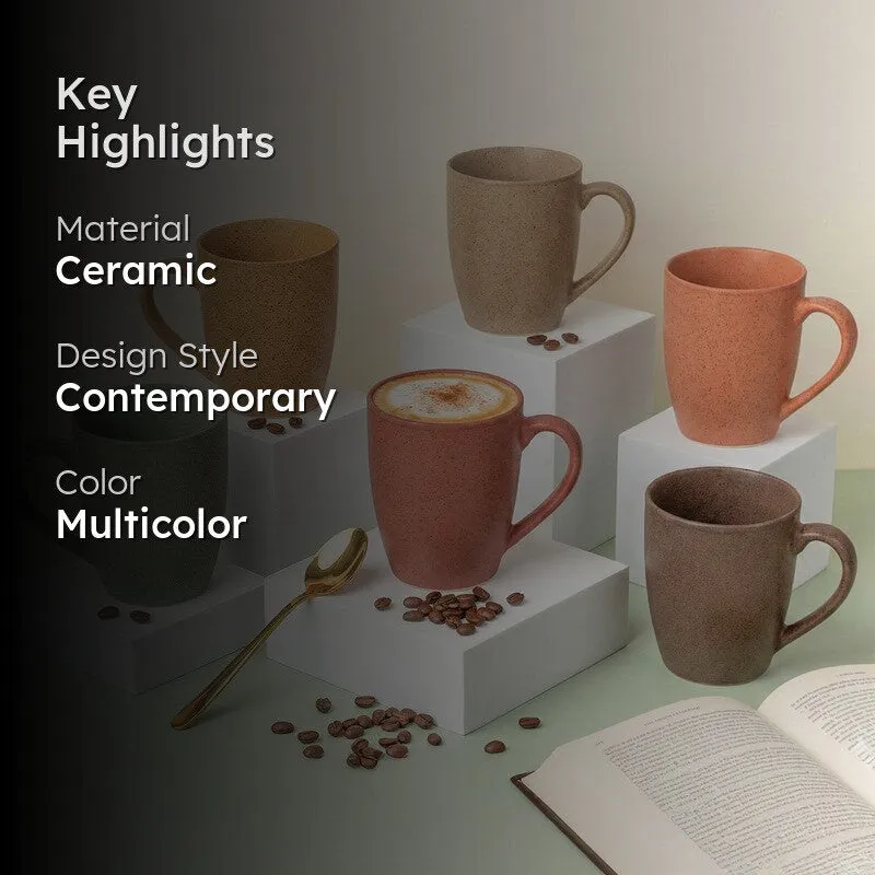 Sip & Style Ceramic Coffee Mug (Multicolor/300 mL Each) - Set Of Six media 2