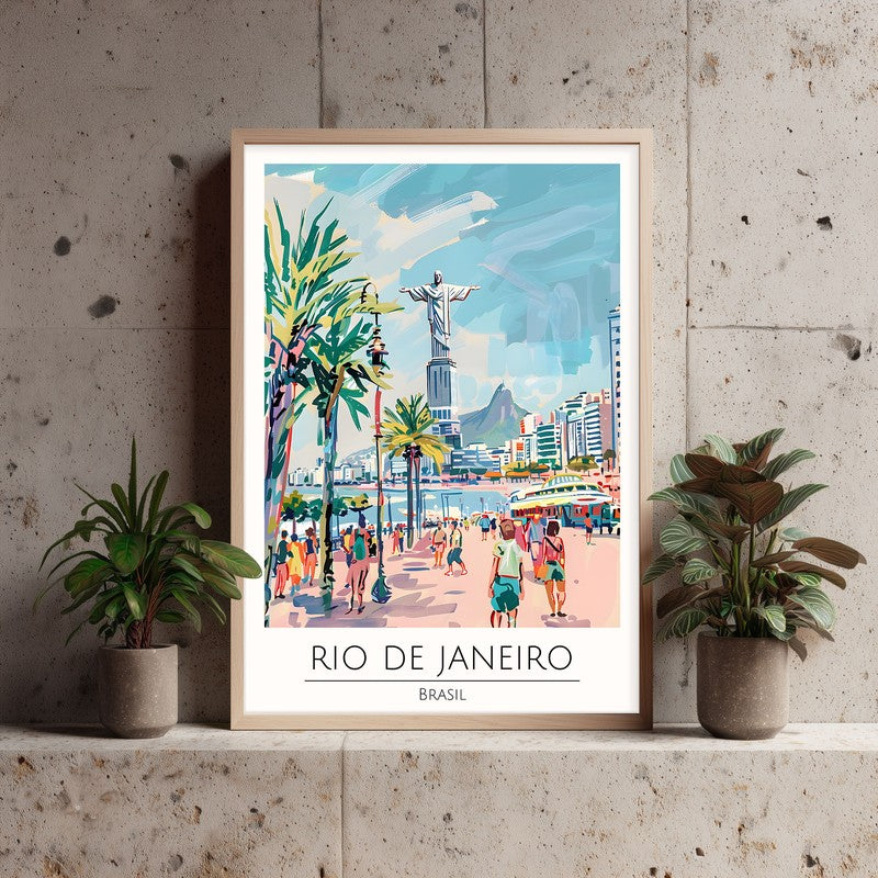 Vintage Rio De Janeiro Framed Canvas Archival Canvas Wall Painting - Natural Brown Frame media 3