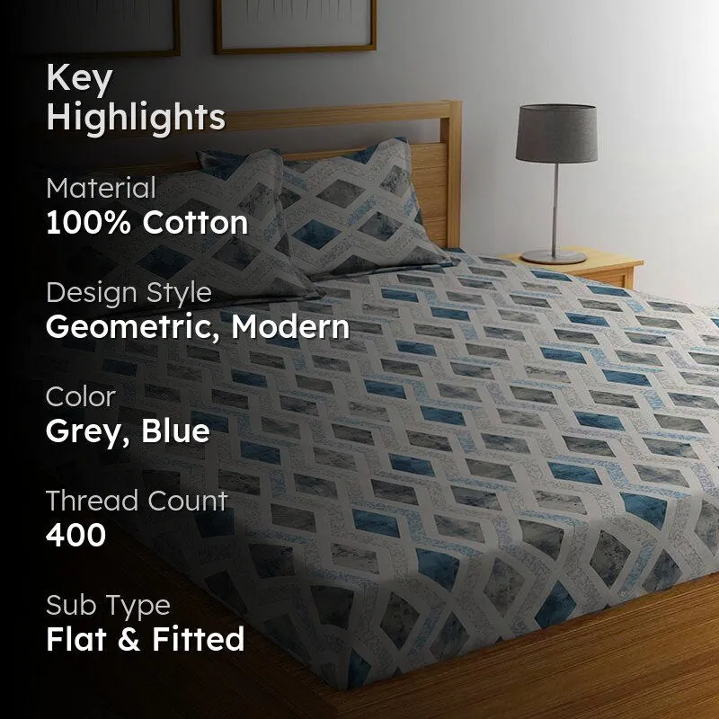 Ocean Mosaic Print Cotton Bedsheet - 400 TC media 2