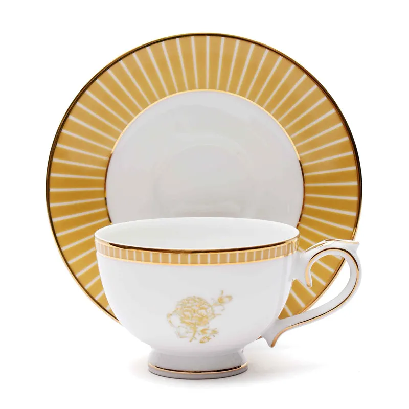 Gilded Iris 24k Gold Brushed Porcelain Tea Set With Tea Pot (Gold) - Seventeen Piece Set media 12
