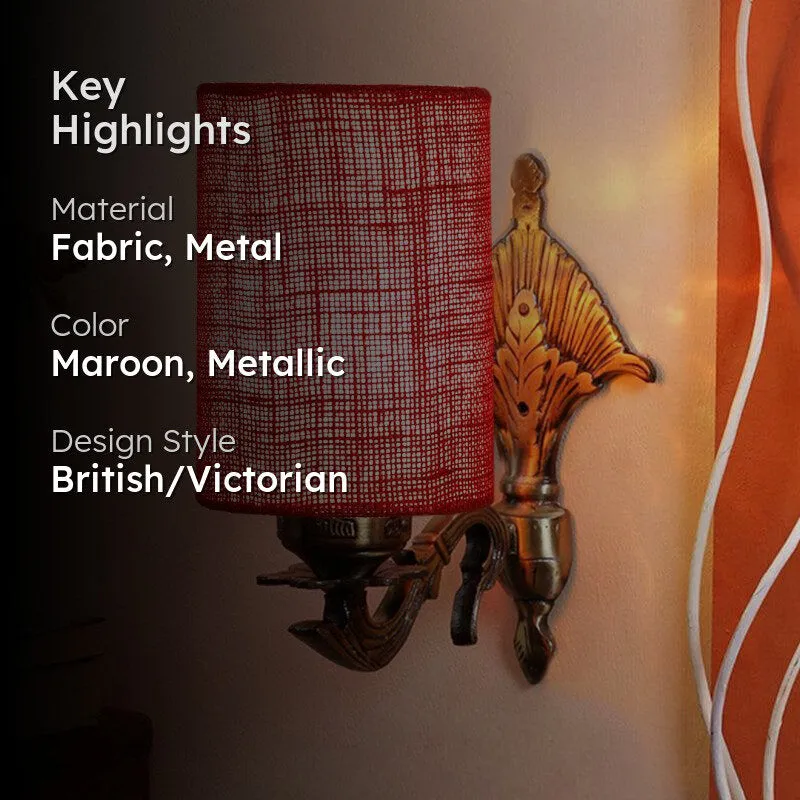 Magda Masique Cylindrical Fabric & Metal Wall Lamp - Maroon media 2