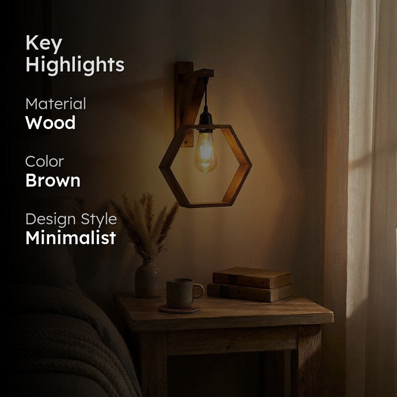 HexaGlow Wooden Wall Lamp - Brown media 2
