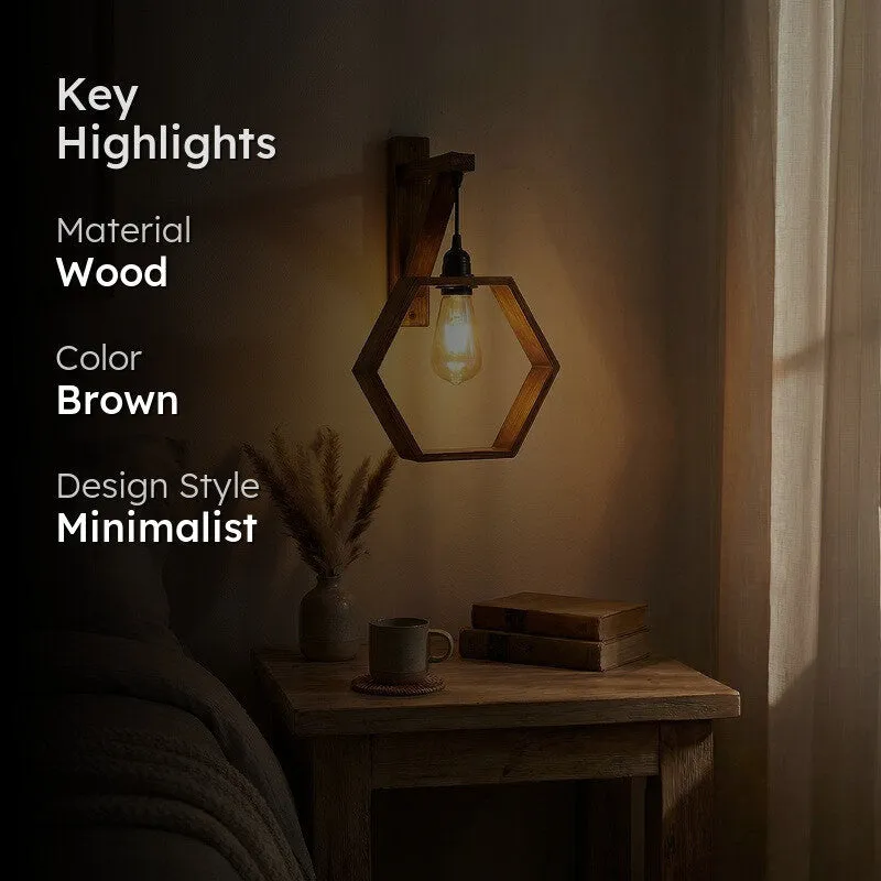 HexaGlow Wooden Wall Lamp - Brown media 2