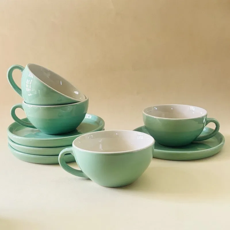 Ceramic Cup & Saucer (Sage Green/240 mL Each) - Set of Four media 4