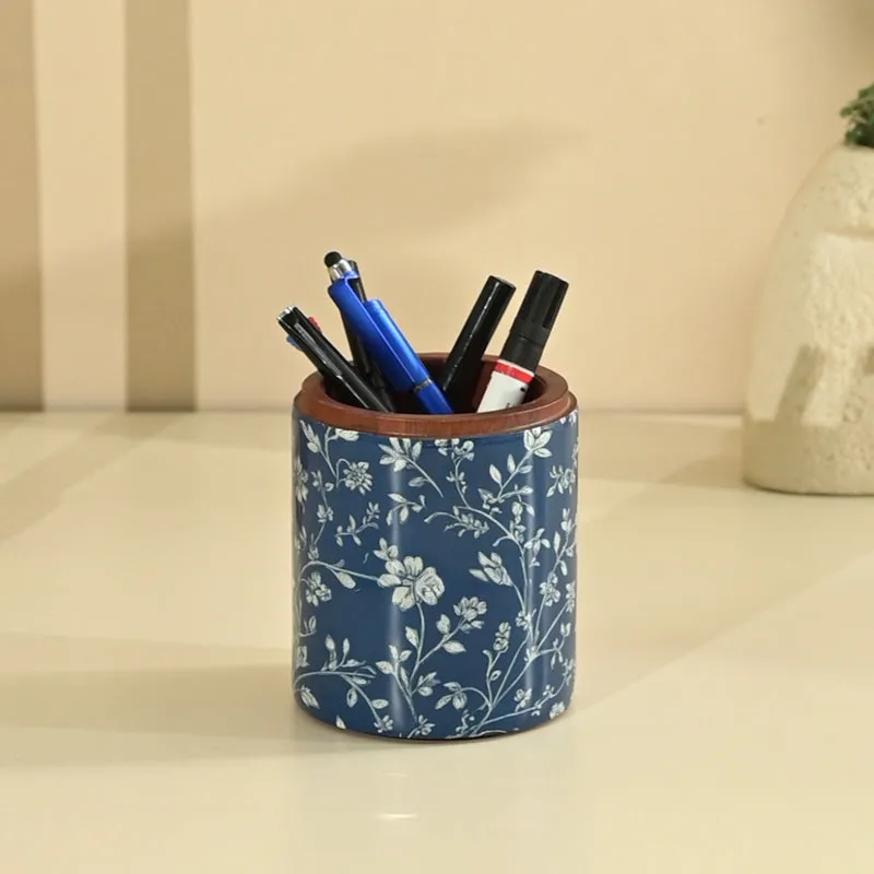 Indigo Vines Wood Cutlery Stand media 3