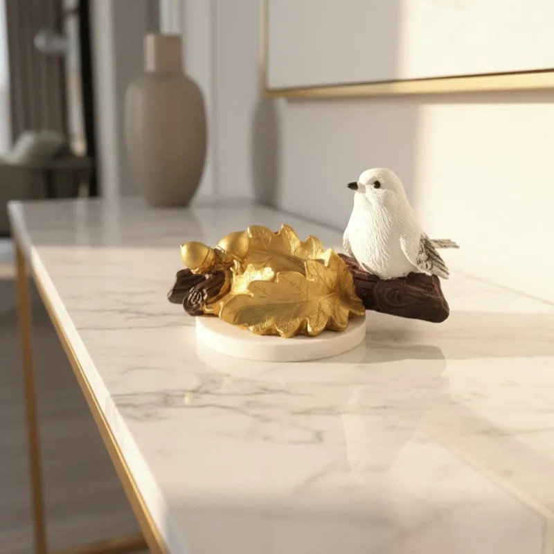 Leaf Bird Resin Tea Light Candle Holder - Gold media 4