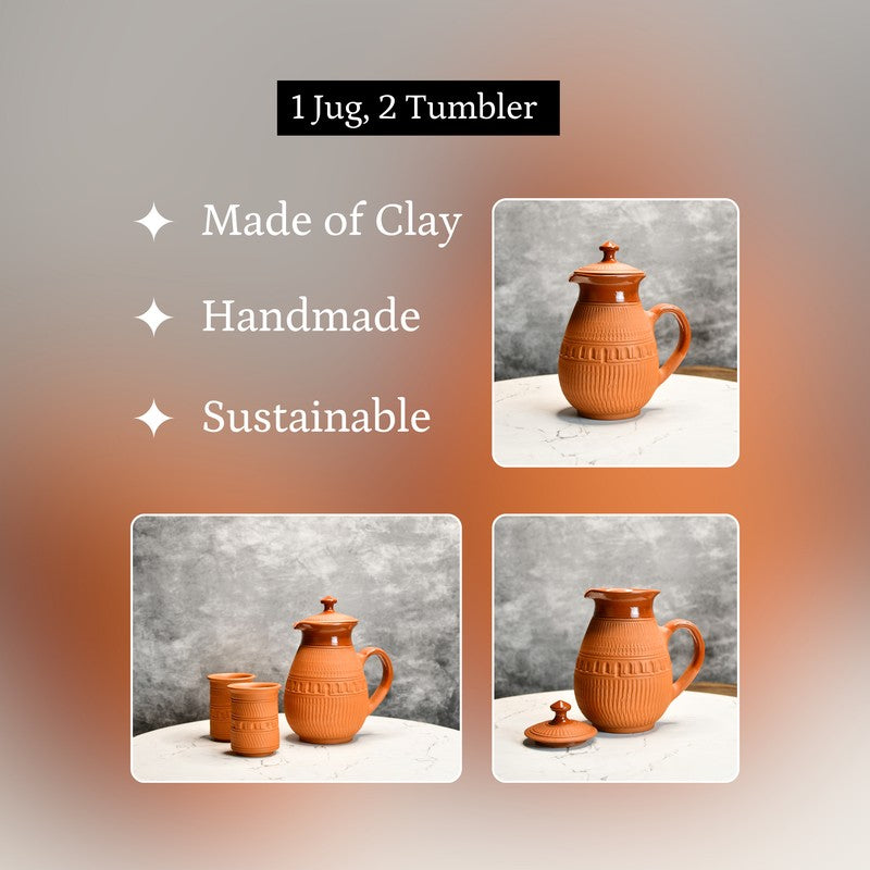 Linear Terracotta Jug with Glasses - Three Piece Set media 7