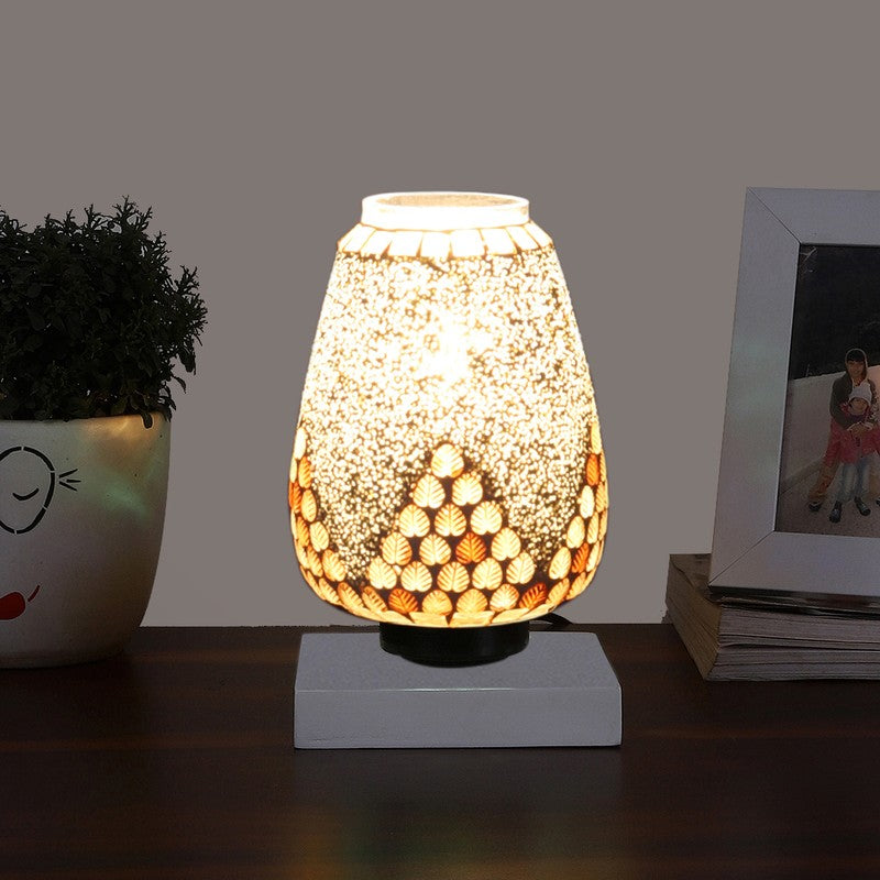 Glowflame Glass Table Lamp With Wooden Base - Multicolor