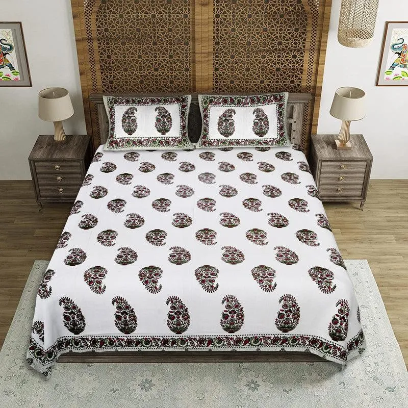 Devadhi Ethnic Cotton Bedsheet (Green) - 144 TC media 1
