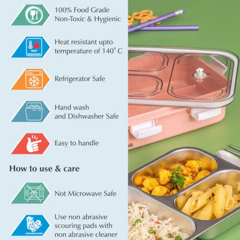 Vivi Kids Lunch Box with Compartments (Pink) - 750 ML media 3