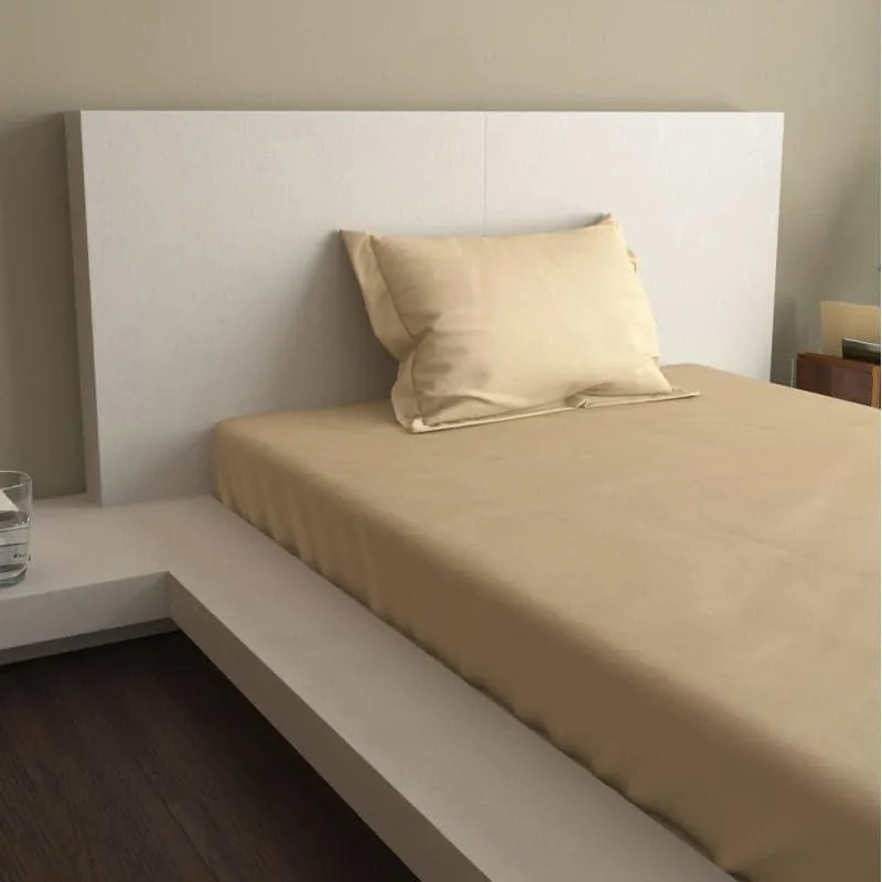Lush Lavish Solid Cotton Bedsheet (Khaki) - 400 TC media 5