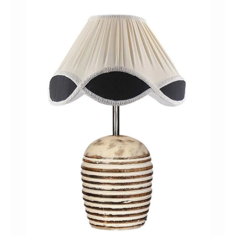 Skylexa Cotton Table Lamp With Wooden Base - White media 5