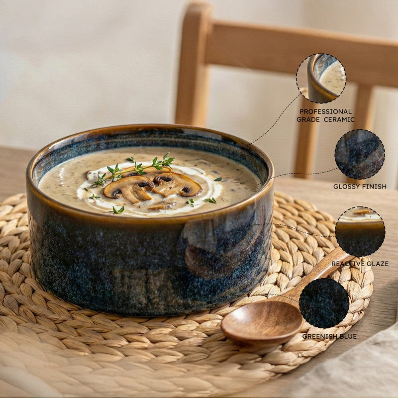 Whimsi Ceramic Soup Bowls (280 mL,Blue) - Set Of Two media 4