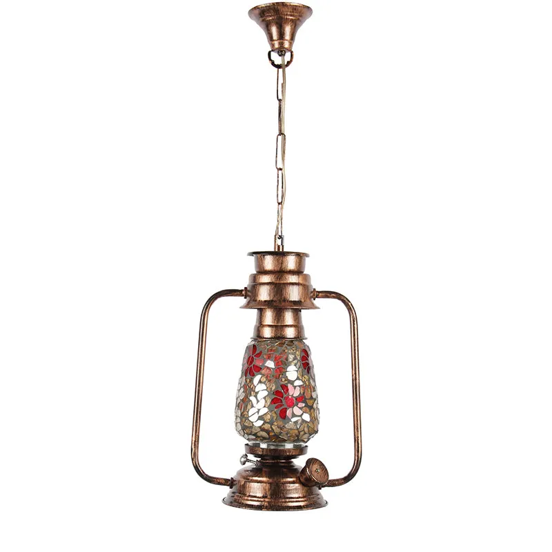 Phoolkari Mosaic Metal Lantern Glass Ceiling Lamp - Copper media 4
