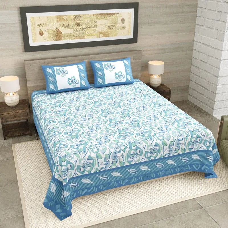 Royal Style Cotton Bedsheet (Blue,White) - 120 TC media 1