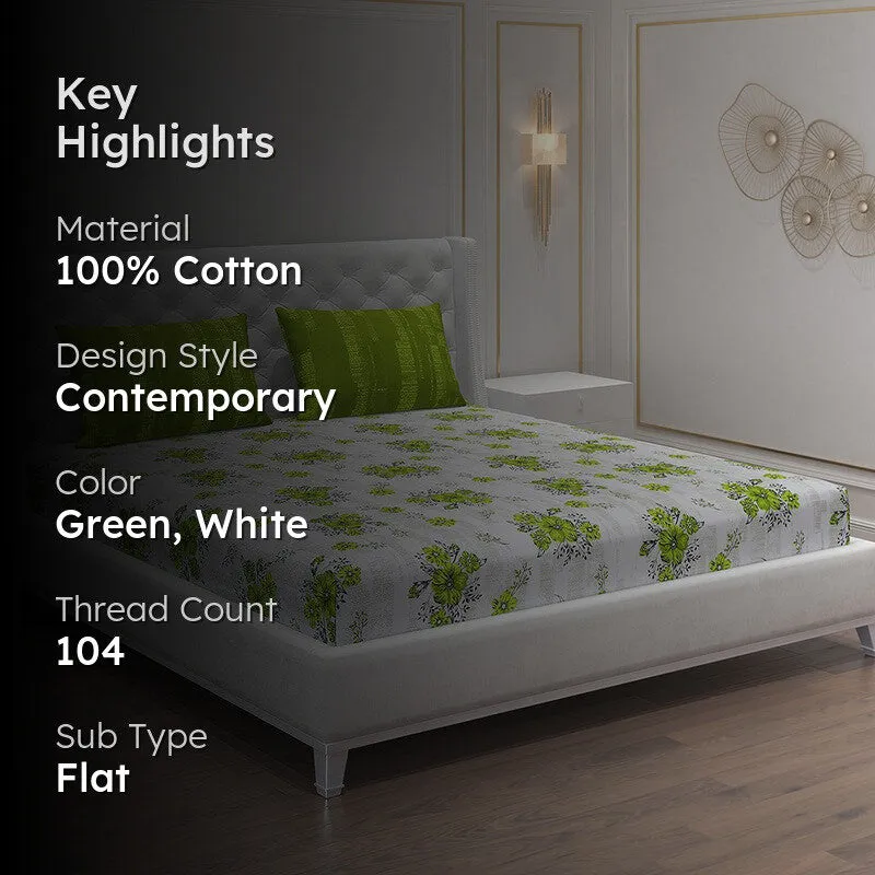 Monte Carlo Bloom Bliss I Cotton Bedsheet (Green,White) - 104 TC media 2