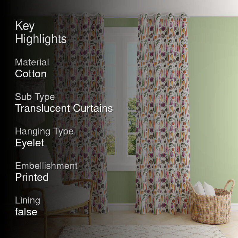 Veggie Print Translucent Curtain - Set Of Two media 2