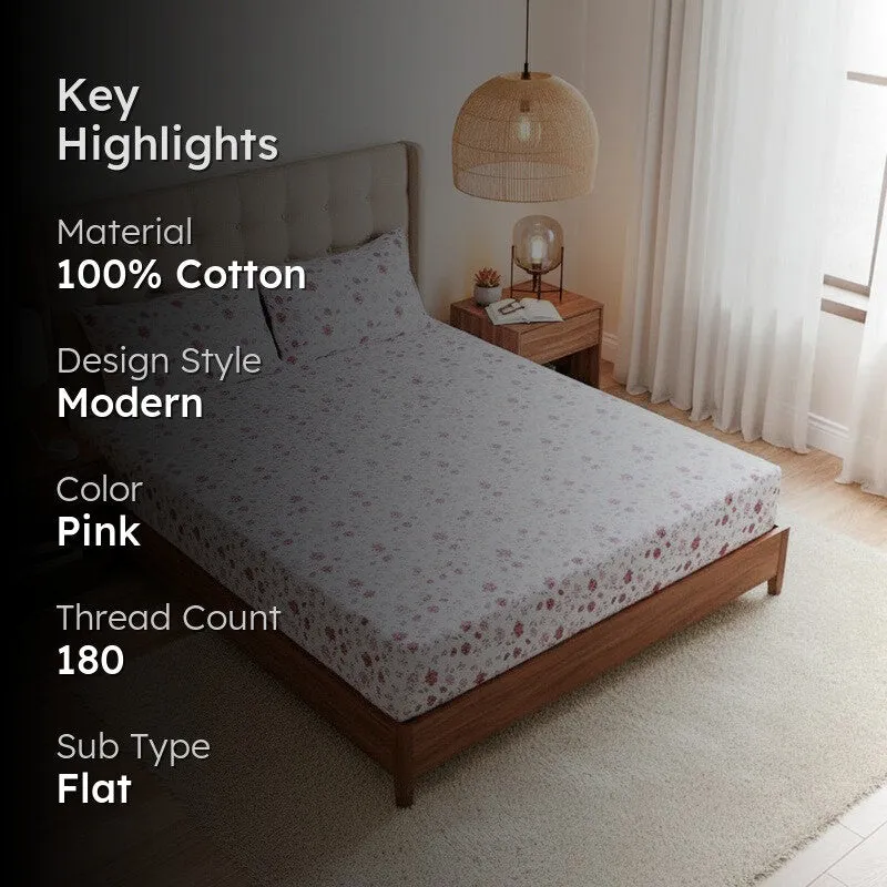 Mudra Floral Cotton Bedsheet (Pink) - 180 TC media 2