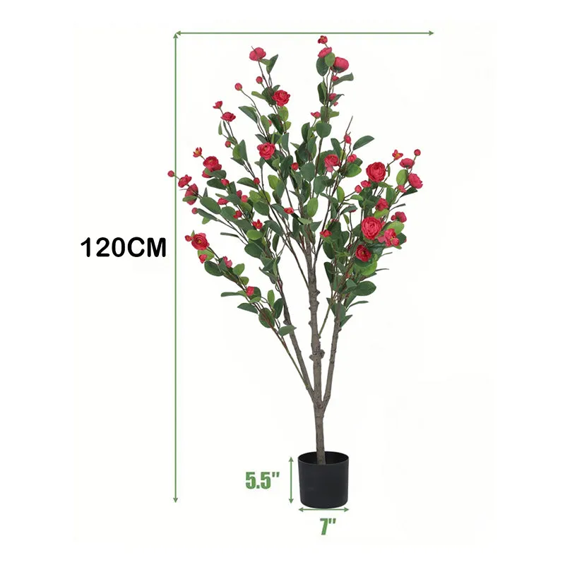 Camella Artificial Camellia Plant With Black Plastic Pot - 4 Feet media 6