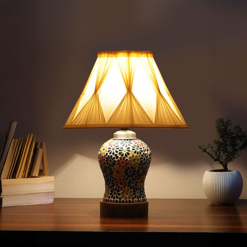 Aurelia Smocked Wooden Table Lamp - Multicolor