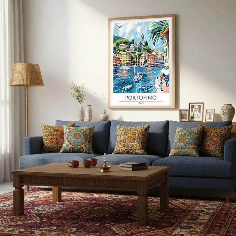 Vintage Portofino Framed Canvas Archival Canvas Wall Painting - Natural Brown Frame media 4