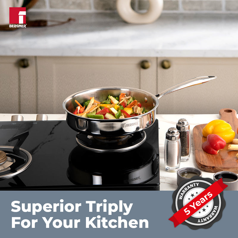 Bergner Argent Triply Sautepan With Lid - 3100 ML media 5