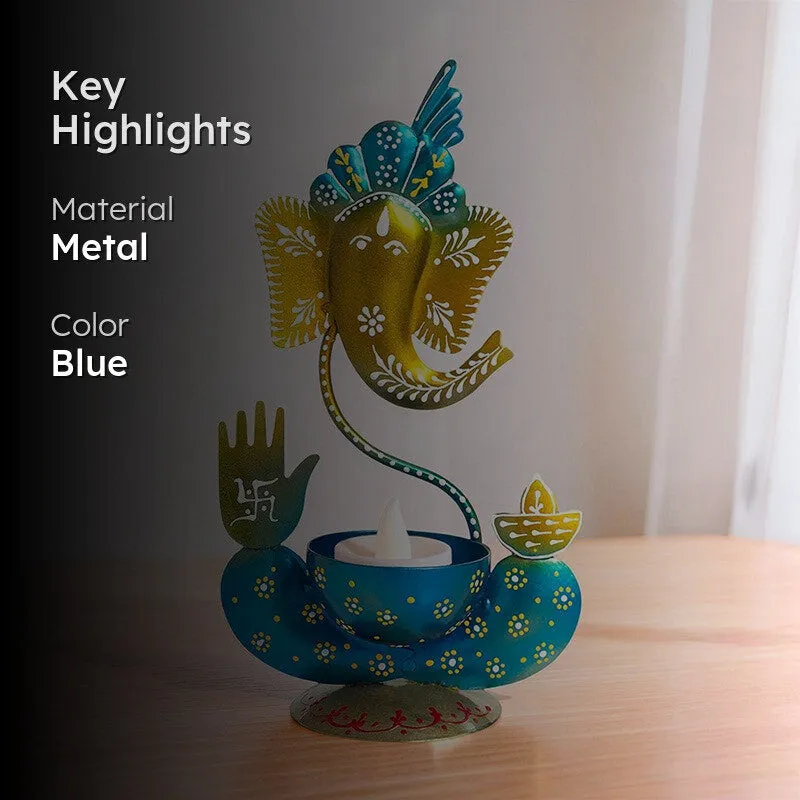 Vigneshwara Handpainted Tea Light Candle Holder - Blue media 2