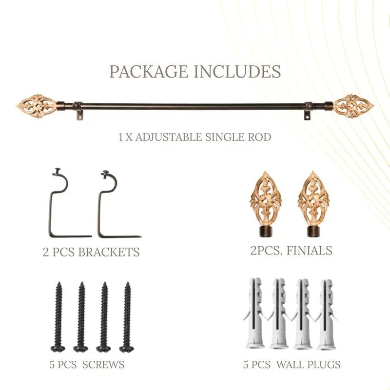 Spindle Extendable 1" Single Curtain Rod With Abstract Finial & Brackets (Brown) media 6