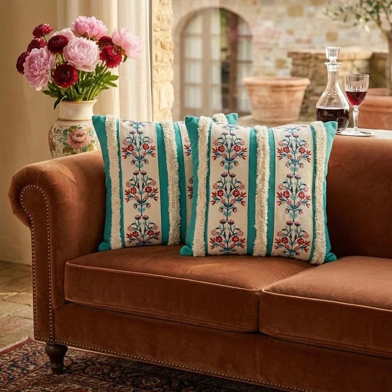Craft Bloom Tufted Cushion Covers (Green) - Set Of Two media 1
