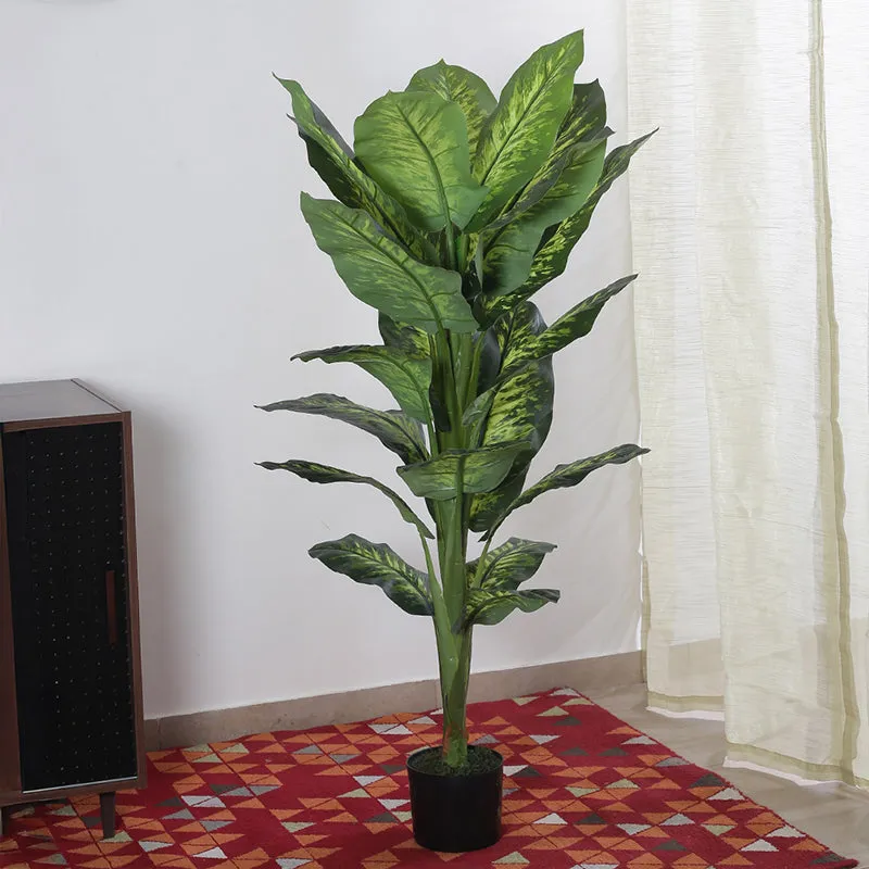 Faux Tuftroot Diffenbachia Plant With Black Plastic Pot - 4.59 ft media 3