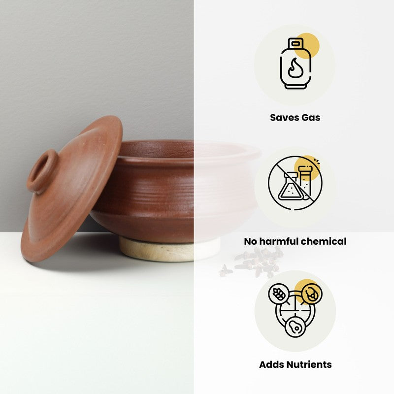 Kalinaw Biriyani Clay Pot With Lid Brown 2000 mL / 10 Inches media 5