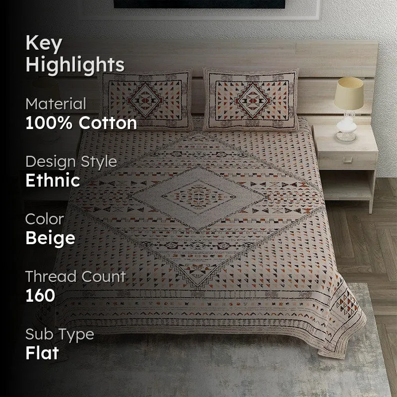 Gemin Printed Cotton Bedsheet (Beige) - 160 TC media 2