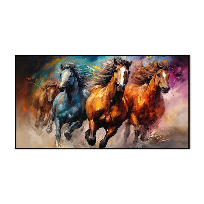 Wild Roan Stallions Canvas Wall Painting With Frame - Black media 4