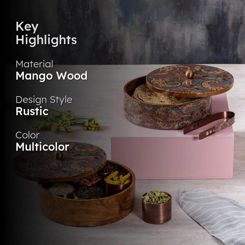 Aurelia Mango Wood Round Masala Box - Three Piece Set media 2