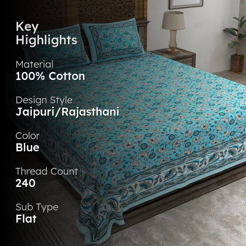 Geora Cotton Bedsheet (Blue) - 240 TC media 2