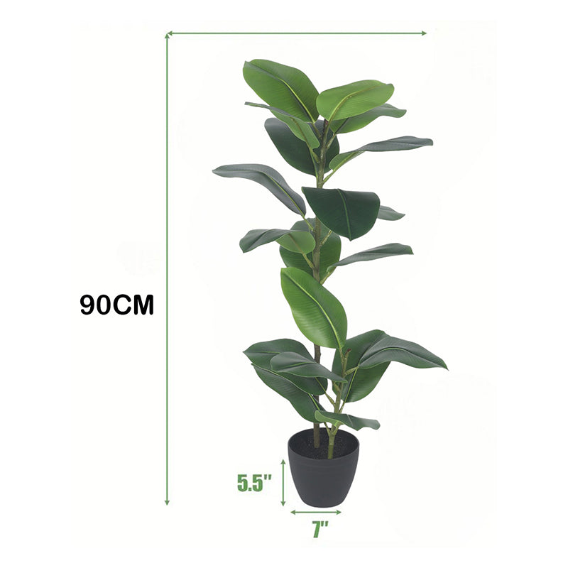 Leafis Artificial Rubber Plant With Black Plastic Pot - 4 Feet media 6