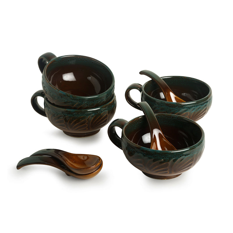 Kalika Handglazed Ceramic Soup Bowl With Spoon (300 ML) - Eight Piece Set media 3
