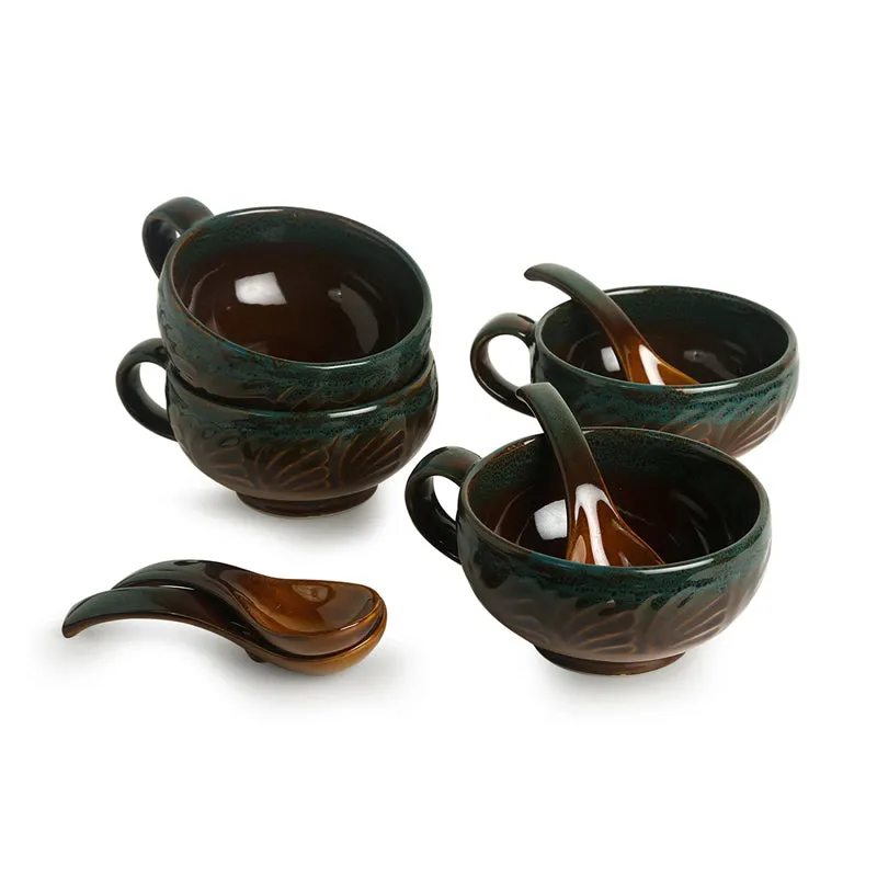 Kalika Handglazed Ceramic Soup Bowl With Spoon (300 ML) - Eight Piece Set media 3