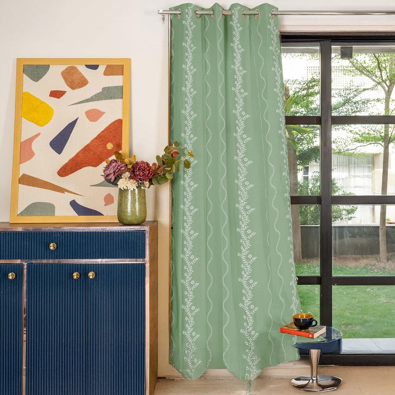 Urban Space Boho Curtain - Green & White media 2