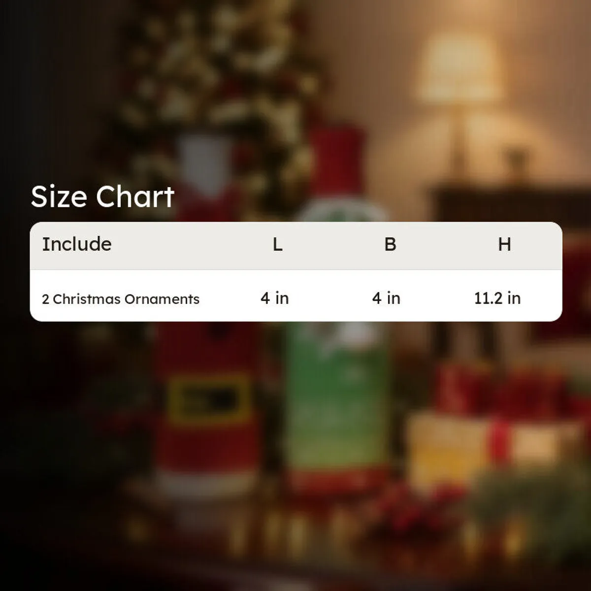 Red bottle-shaped Christmas ornament shown with visible height and width markers.