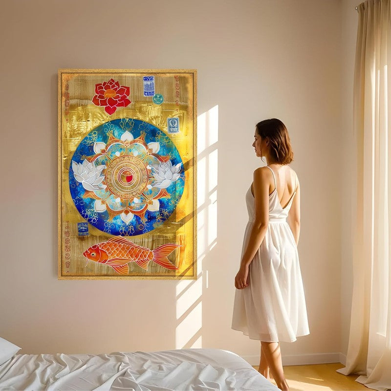 Spectrum Mandala Cotton Canvas Wall Art With Frame media 2