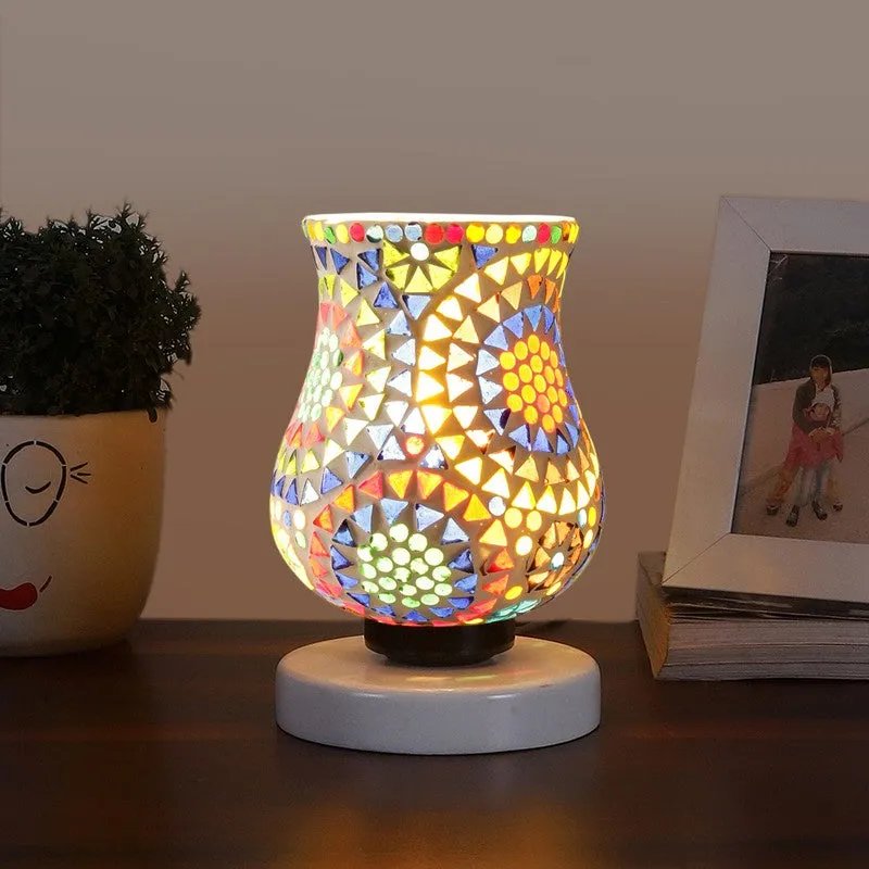 Auraeva Mosaic Glass Table Lamp With Wooden Base - Multicolor media 3