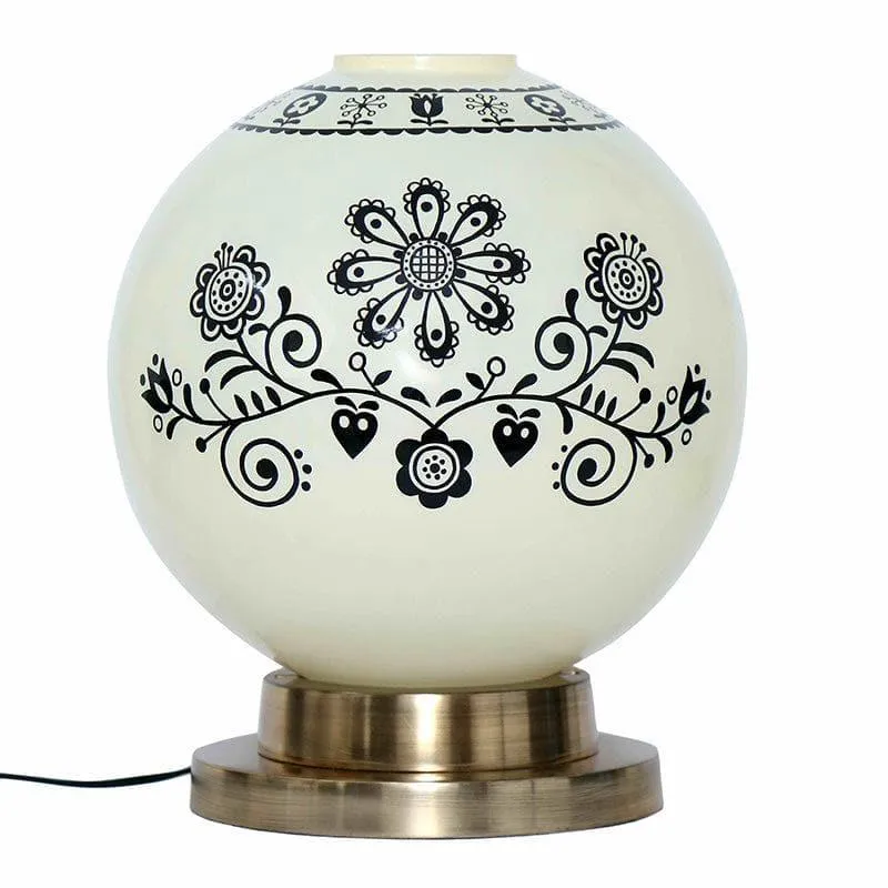 Floral Moon Hand Painted Glass Table Lamp- White,Black media 5