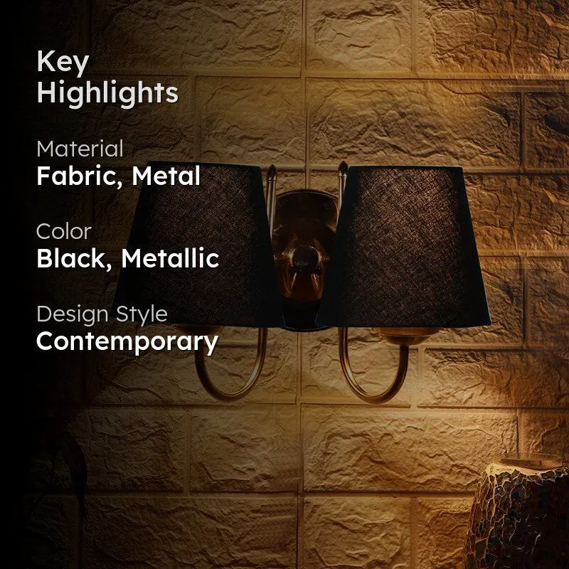 Veda Duo Conical Fabric & Metal Wall Lamp - Black media 2